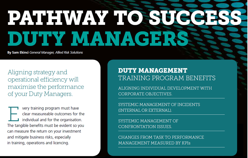 Pathway to Success with Duty Managers - A training program that builds up Duty Managers with the skills and knowledge they need to step up to the position.